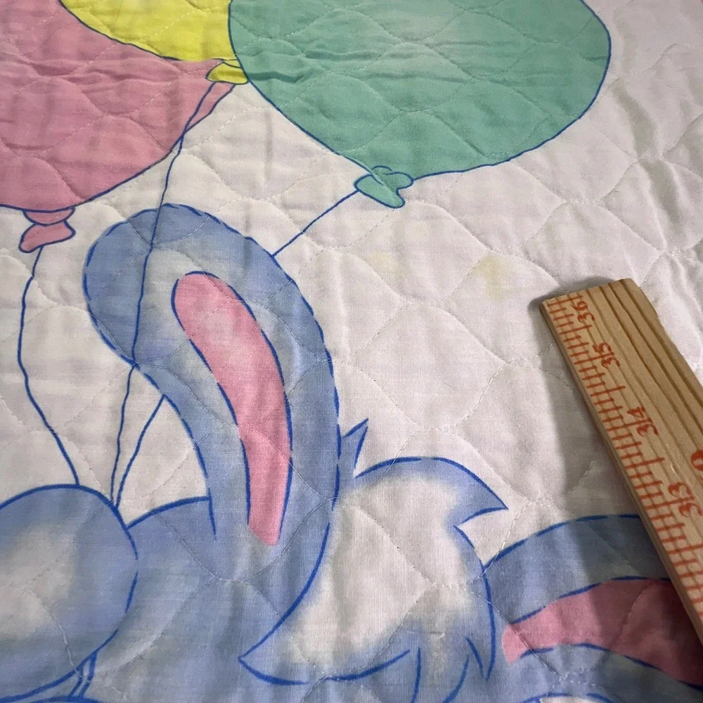 Vintage Quilted Baby Blanket Bunny Heart Balloons Polka Dot Reversible 20x30